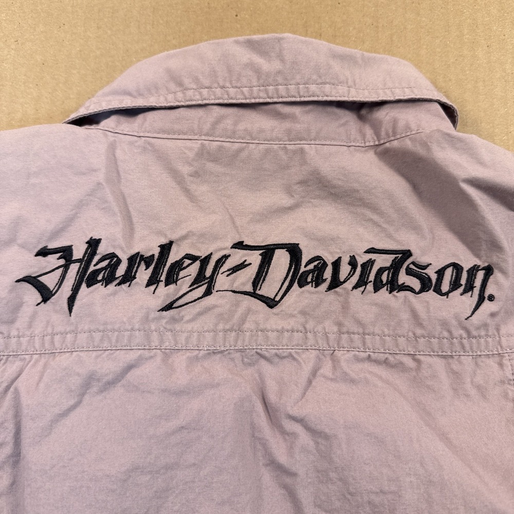 Harley‎ Davidson Purple embroidery Rhinestoned Button Top Size 3W, Women's